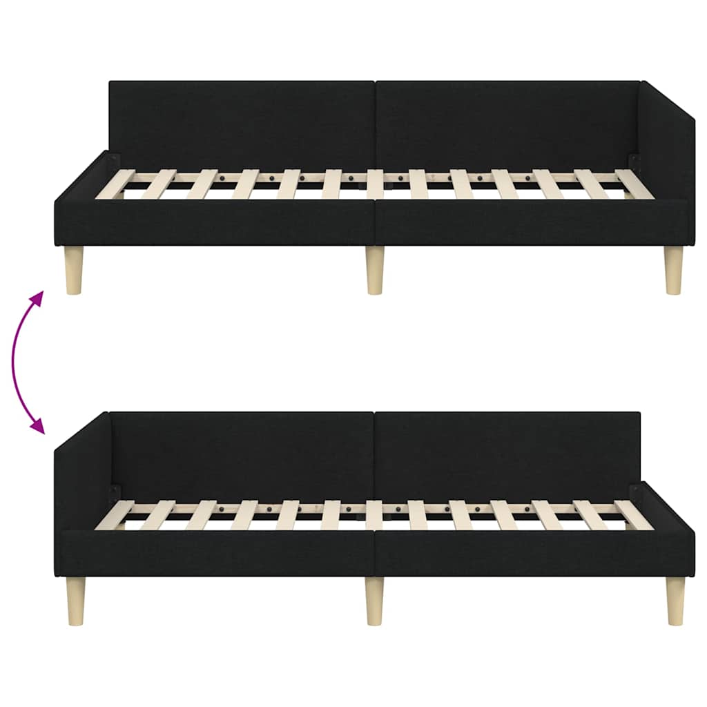 Hoek Bed Frame Zwart 90 x 190 cm Stof en Geengineerd Hout