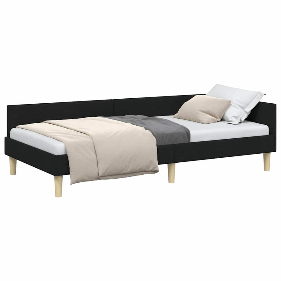 Hoek Bed Frame Zwart 90 x 190 cm Stof en Geengineerd Hout