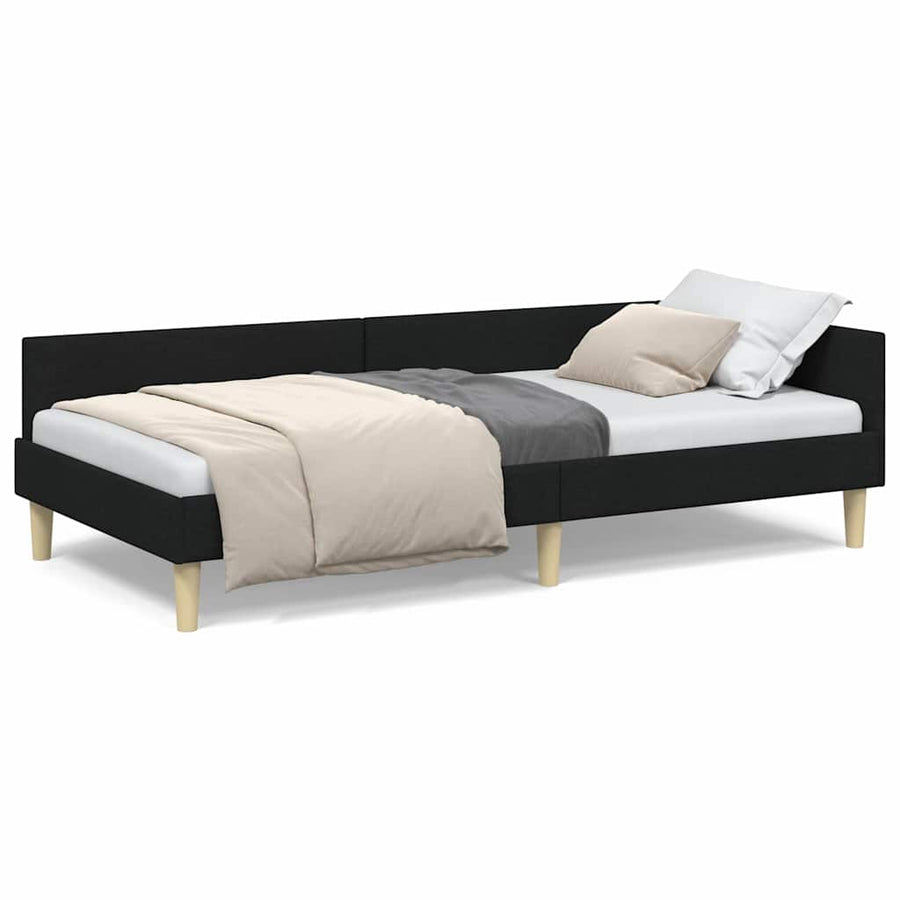 Hoek Bed Frame Zwart 90 x 190 cm Stof en Geengineerd Hout