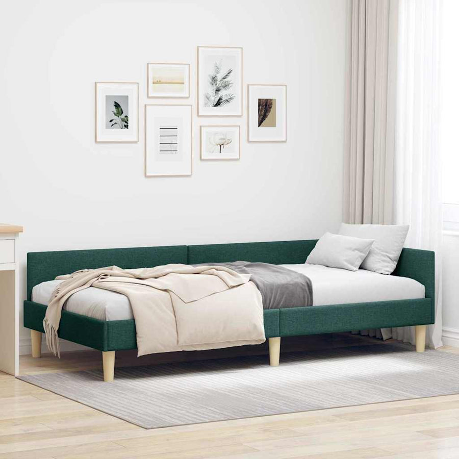 Hoek Bed Frame Donkergroen 90 x 190 cm Stof en Geengineerd Hout