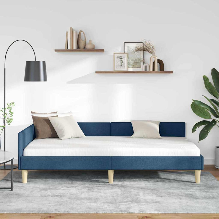 Hoek Bed Frame Blauw 90 x 190 cm Stof en Geengineerd Hout