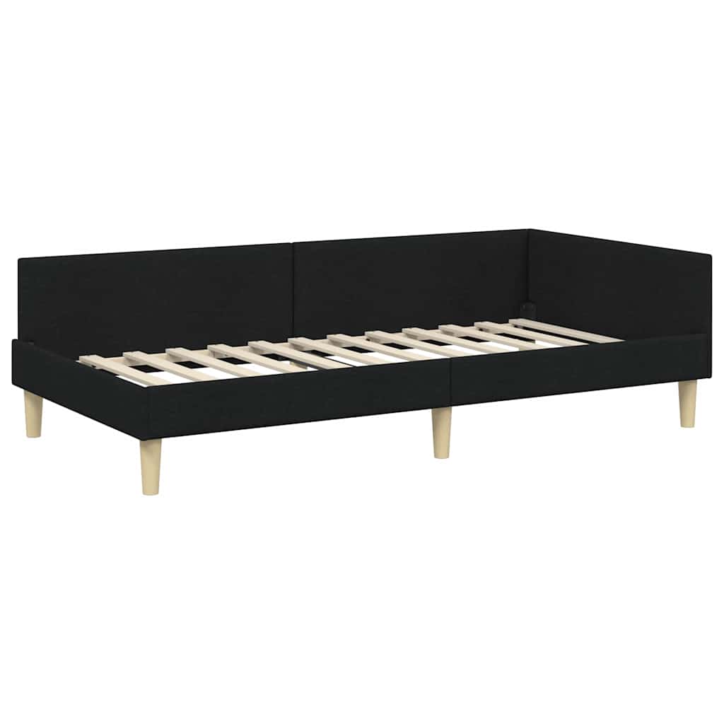 Hoek Bed Frame Zwart 90 x 200 cm Stof en Geengineerd Hout