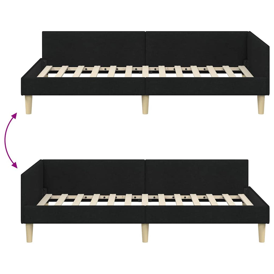 Hoek Bed Frame Zwart 90 x 200 cm Stof en Geengineerd Hout