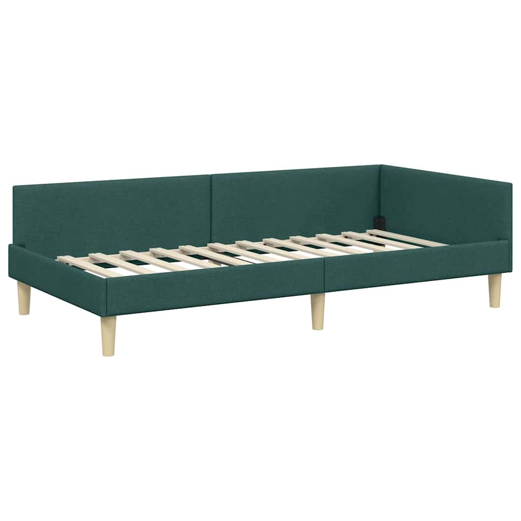 Hoek Bed Frame Donkergroen 90 x 200 cm Stof en Geengineerd Hout