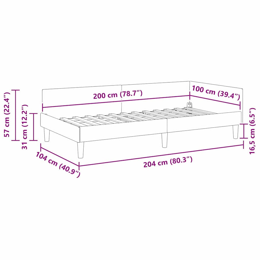 Hoek Bed Frame Taupe 100 x 200 cm Stof en Geengineerd Hout