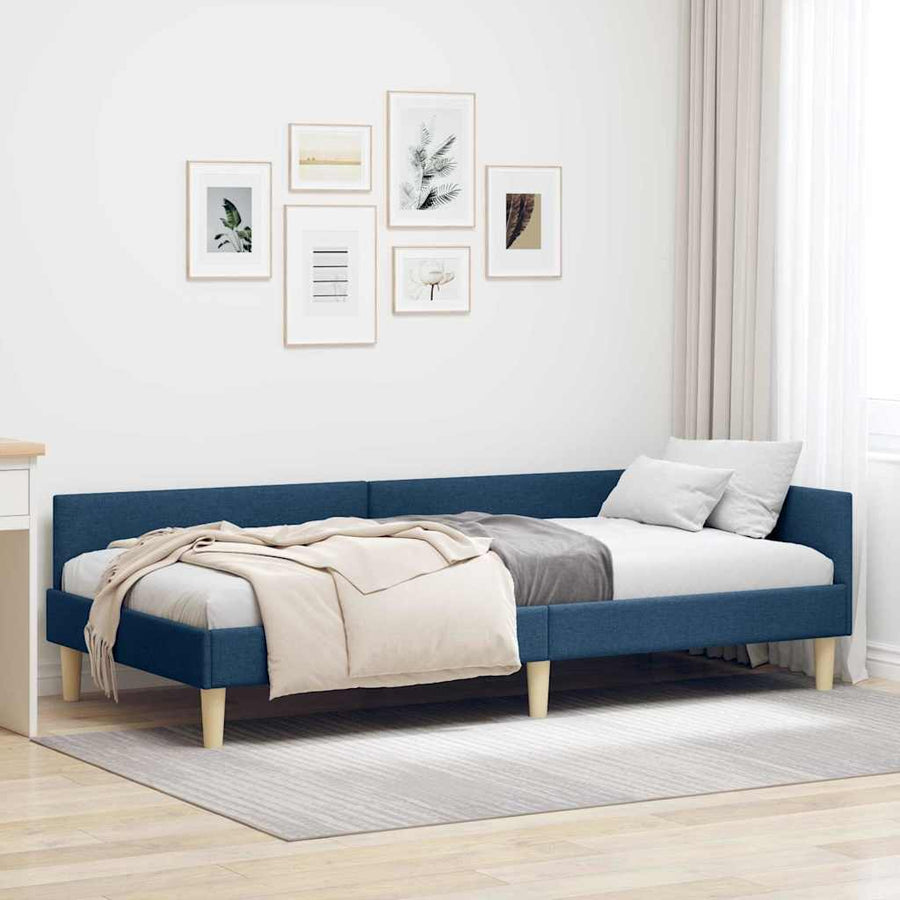 Hoek Bed Frame Blauw 100 x 200 cm Stof en Geengineerd Hout