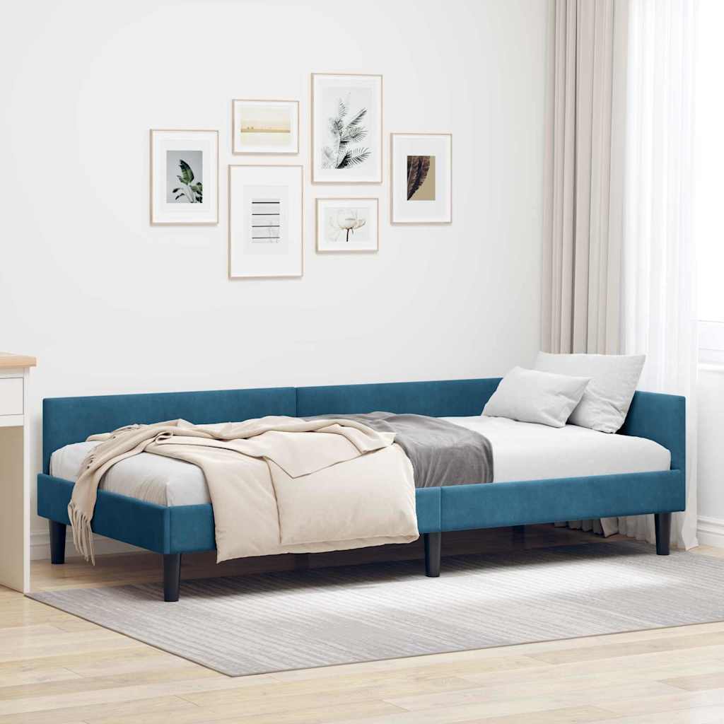 Hoekbedframe Blauw 80 x 200 cm Velvet en Engineered hout