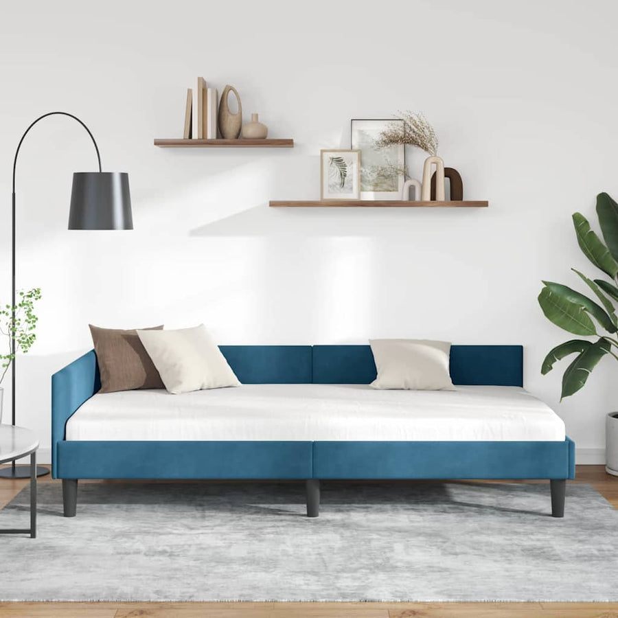Hoekbedframe Blauw 80 x 200 cm Velvet en Engineered hout