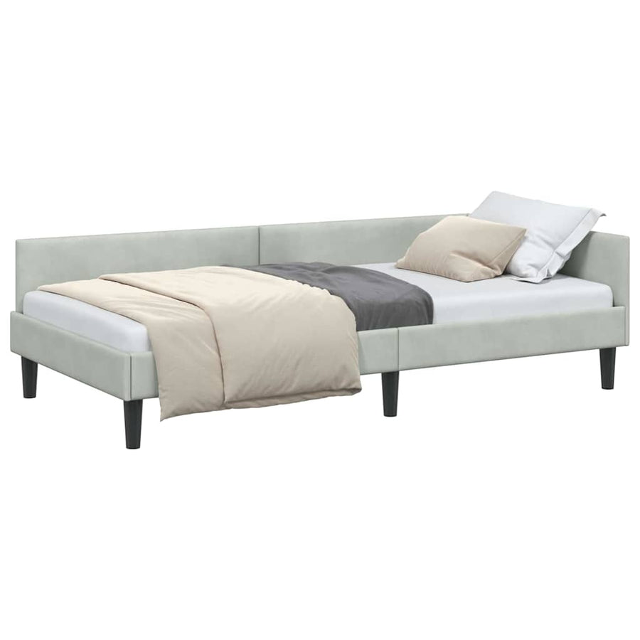 Hoekbedframe Lichtgrijs 80 x 200 cm Velvet en Engineered hout