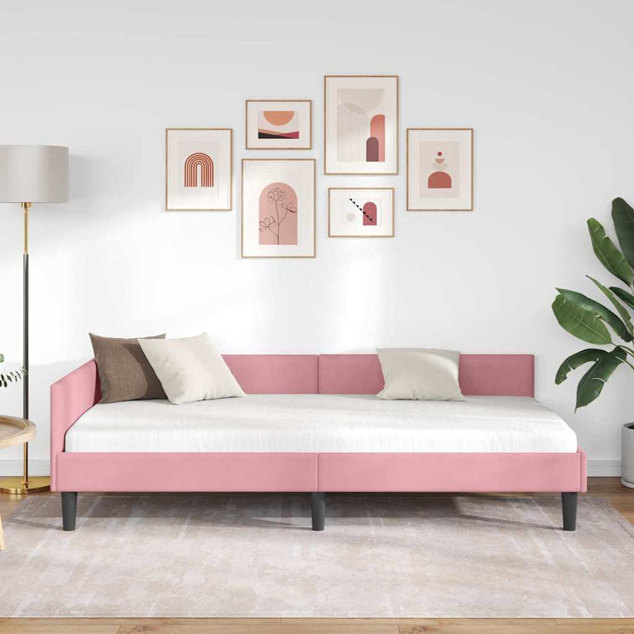 Hoekbedframe Roze 80 x 200 cm Velvet en Engineered hout
