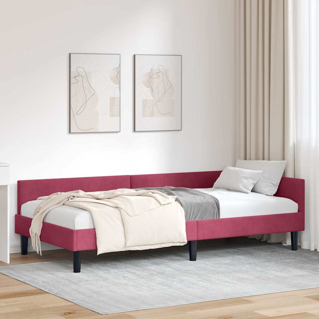 Hoekbedframe Wijnrood 80 cm x 200 cm VelvetenPlywood