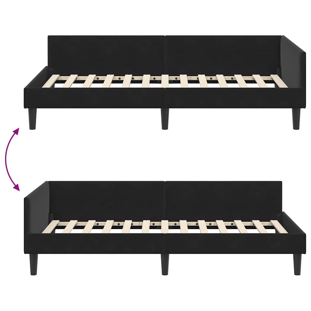 Hoekbedframe Zwart 80 x 200 cm Velvet en Engineered hout
