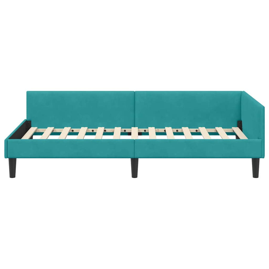Hoekbedframe Turquoise 80 x 200 cm Velvet en Engineered hout