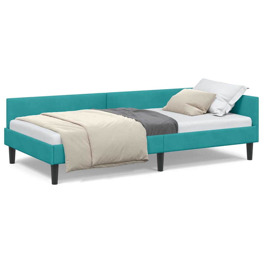 Hoekbedframe Turquoise 80 x 200 cm Velvet en Engineered hout