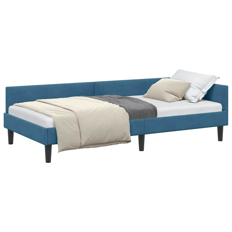Hoekbedframe Blauw 90 x 190 cm Velvet en Engineered hout