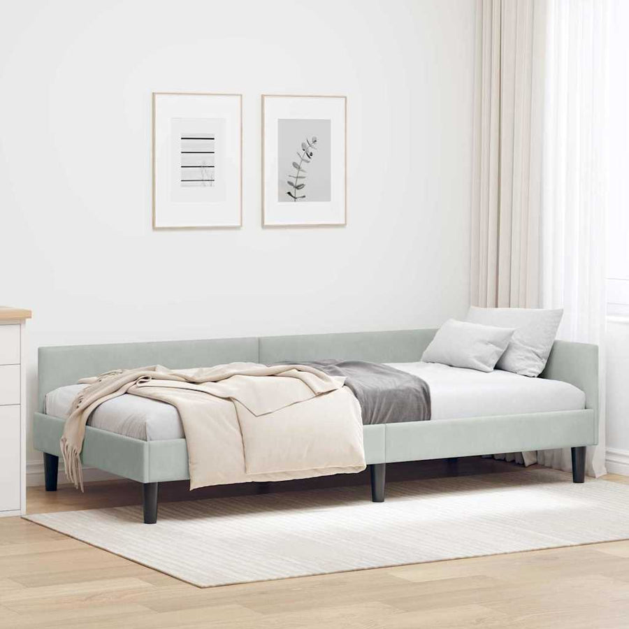 Hoekbedframe Lichtgrijs 90 x 190 cm Velvet en Engineered hout