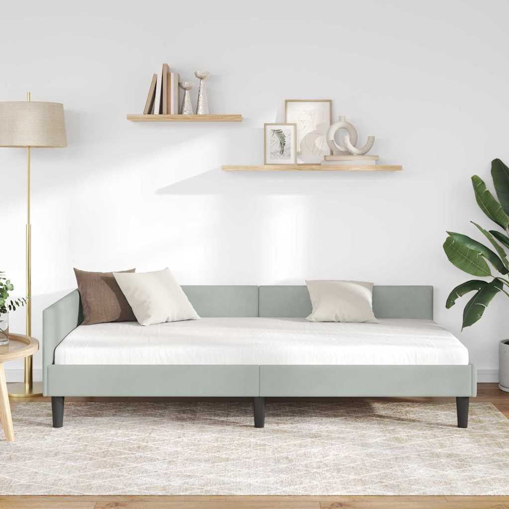 Hoekbedframe Lichtgrijs 90 x 190 cm Velvet en Engineered hout