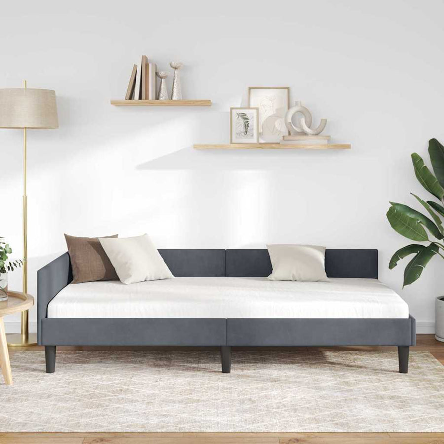 Hoekbedframe Donkergrijs 90 x 190 cm Velvet en Engineered hout