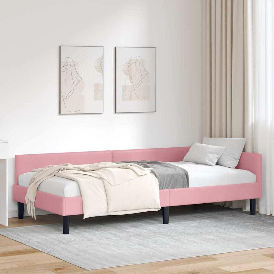 Hoekbedframe Roze 90 x 190 cm Velvet en Engineered hout