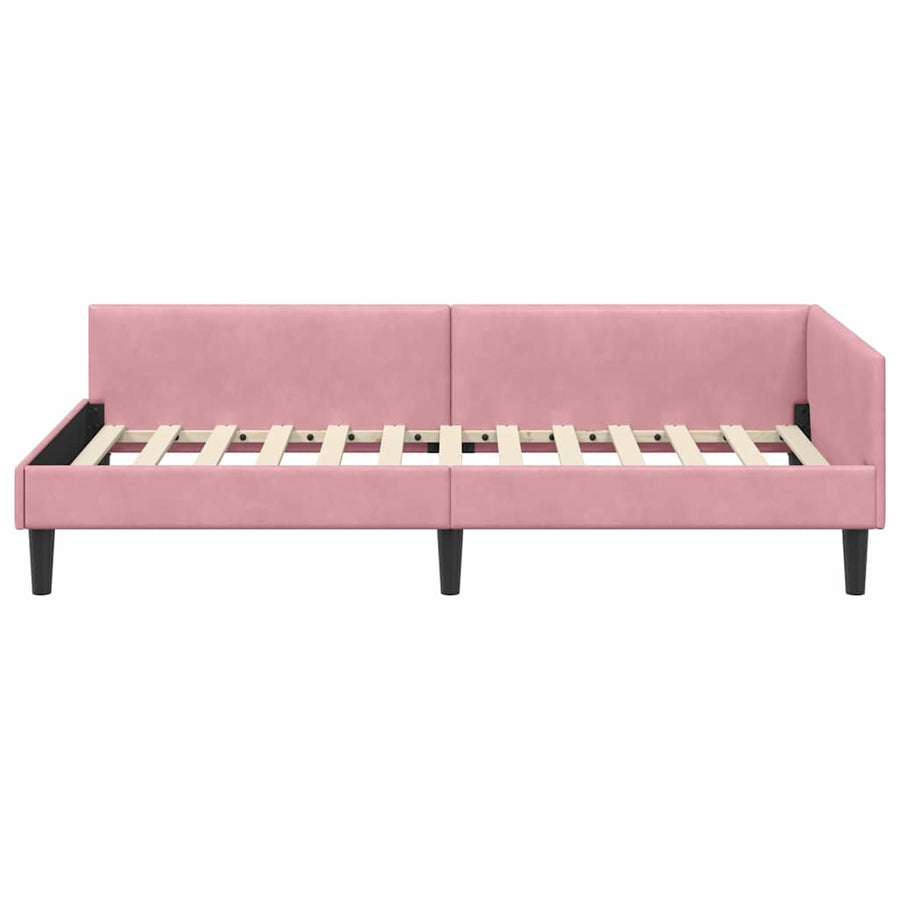 Hoekbedframe Roze 90 x 190 cm Velvet en Engineered hout