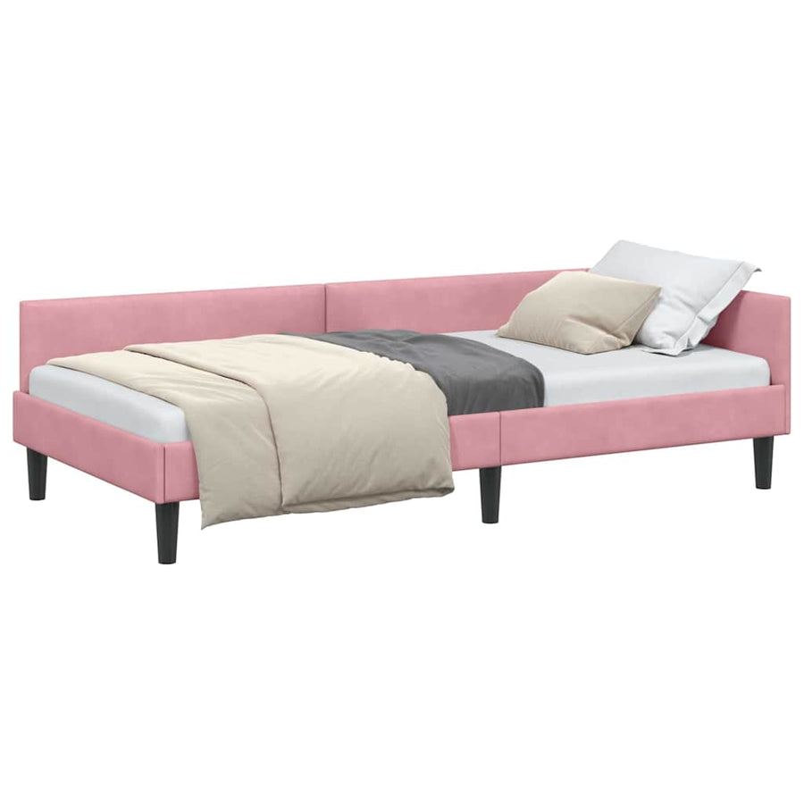 Hoekbedframe Roze 90 x 190 cm Velvet en Engineered hout