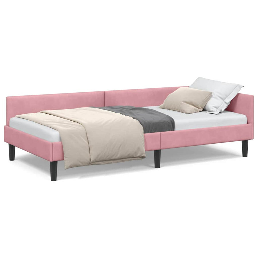 Hoekbedframe Roze 90 x 190 cm Velvet en Engineered hout