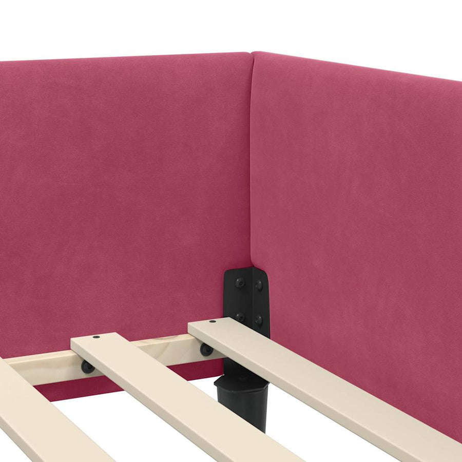 Hoekbedframe Wijnrood 90 x 190 cm Velvet en Engineered hout