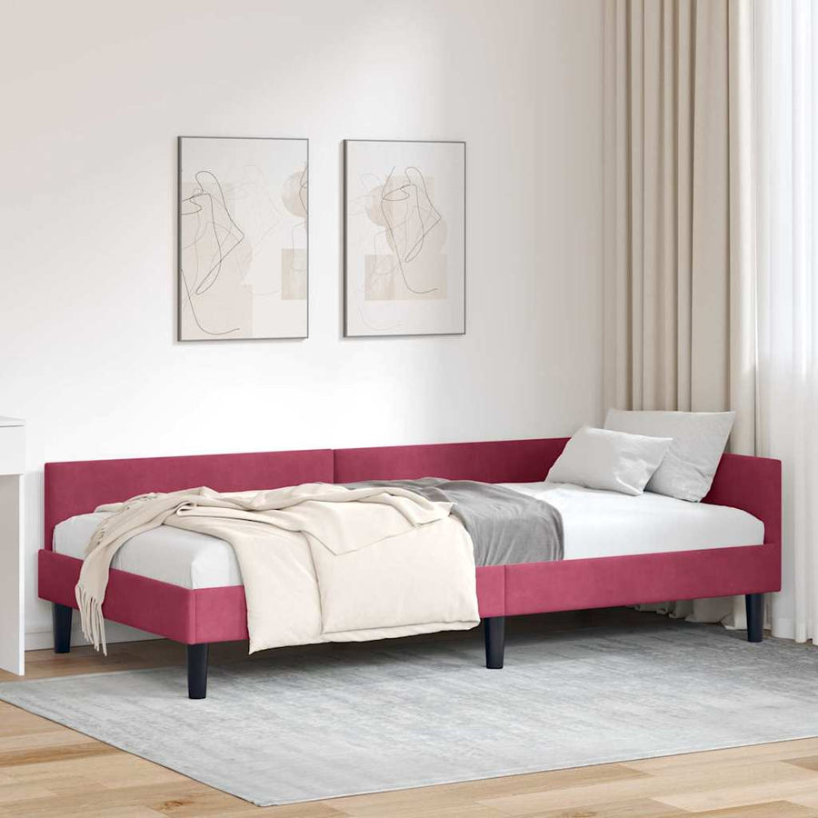 Hoekbedframe Wijnrood 90 x 190 cm Velvet en Engineered hout