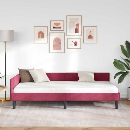 Hoekbedframe Wijnrood 90 x 190 cm Velvet en Engineered hout