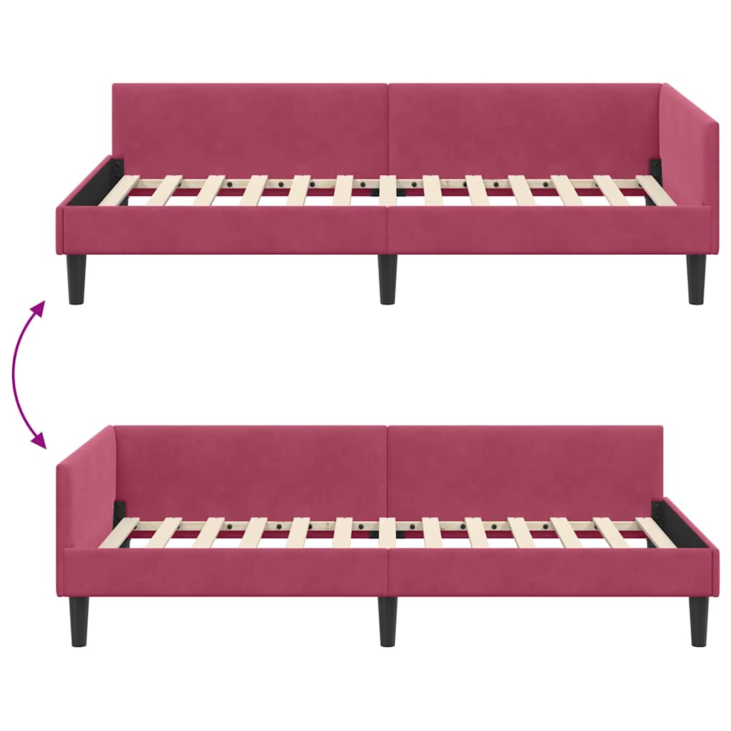 Hoekbedframe Wijnrood 90 x 190 cm Velvet en Engineered hout