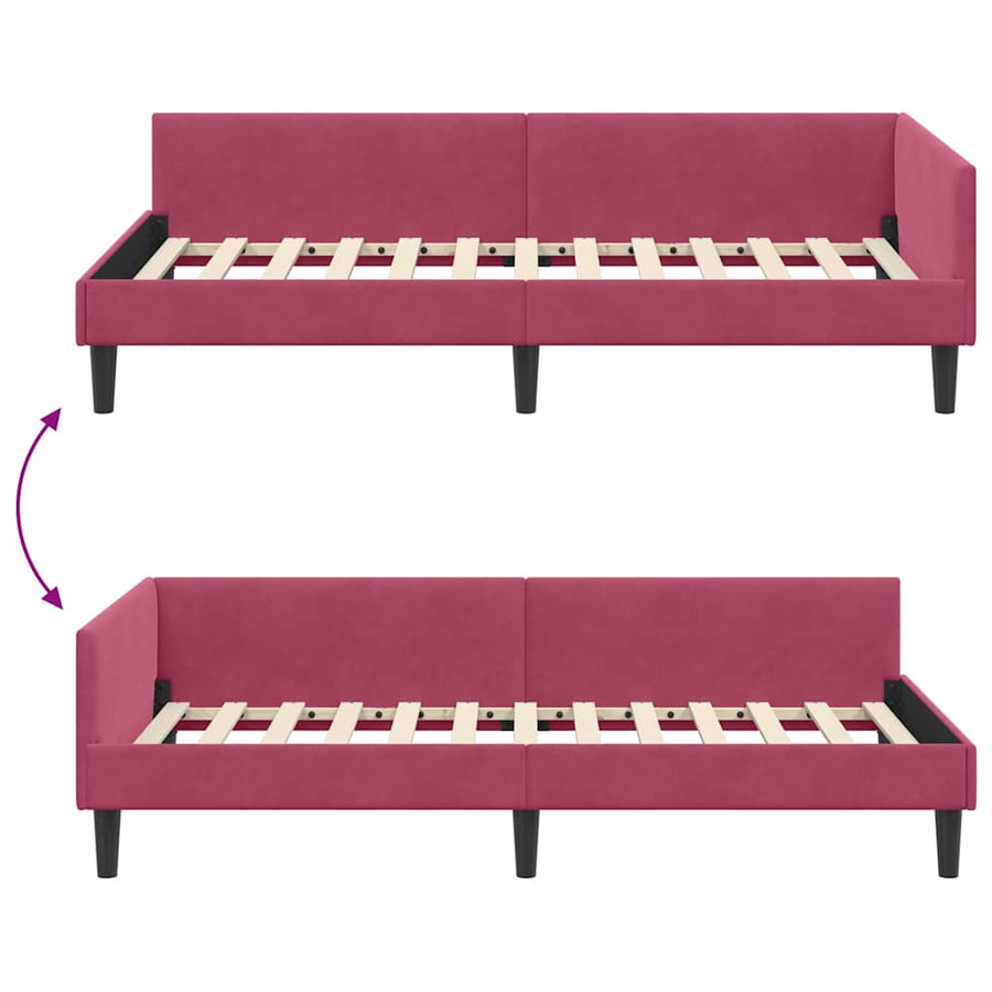 Hoekbedframe Wijnrood 90 x 190 cm Velvet en Engineered hout