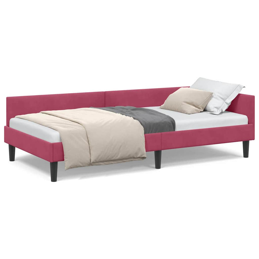 Hoekbedframe Wijnrood 90 x 190 cm Velvet en Engineered hout