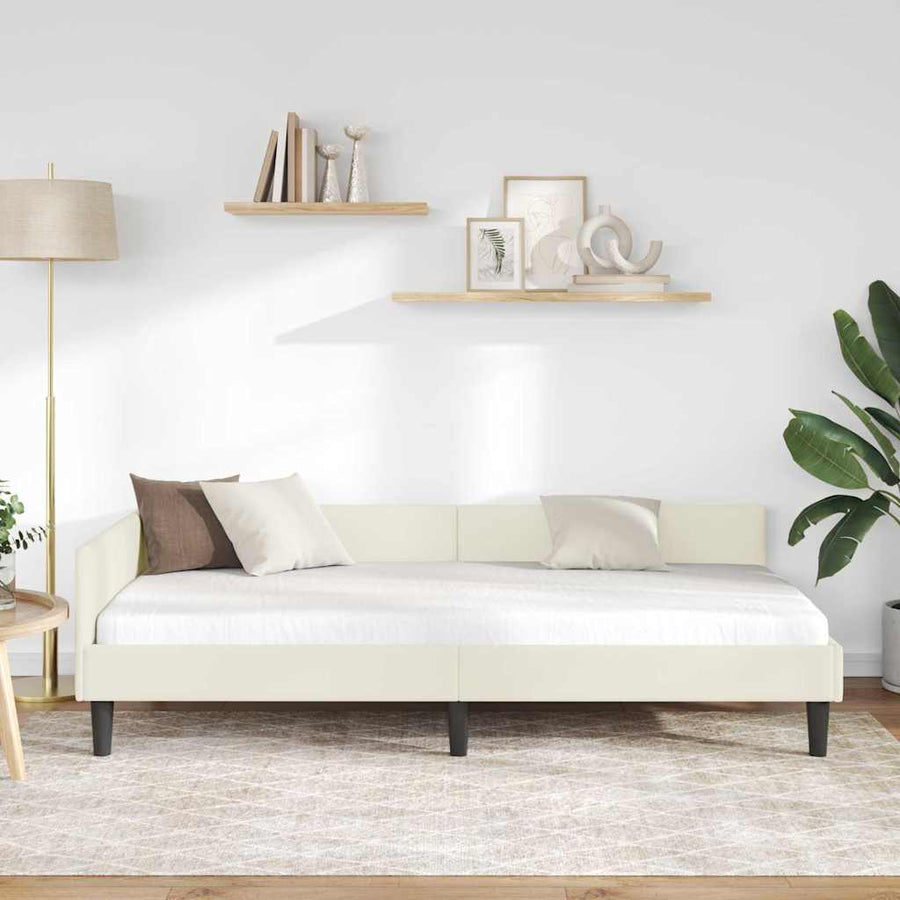 Hoekbedframe Crème 90 x 190 cm Velvet en Engineered hout