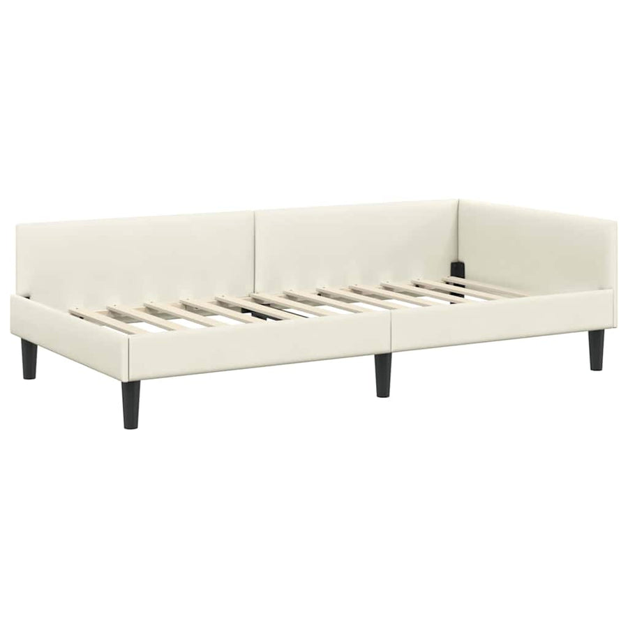 Hoekbedframe Crème 90 x 190 cm Velvet en Engineered hout