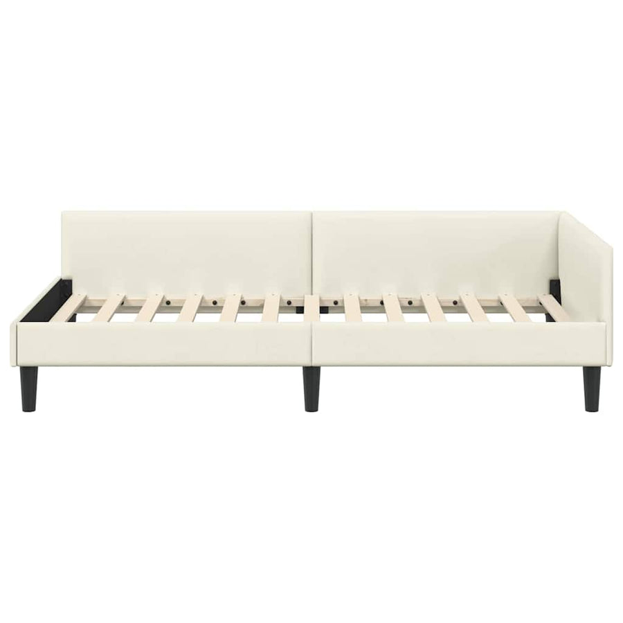 Hoekbedframe Crème 90 x 190 cm Velvet en Engineered hout