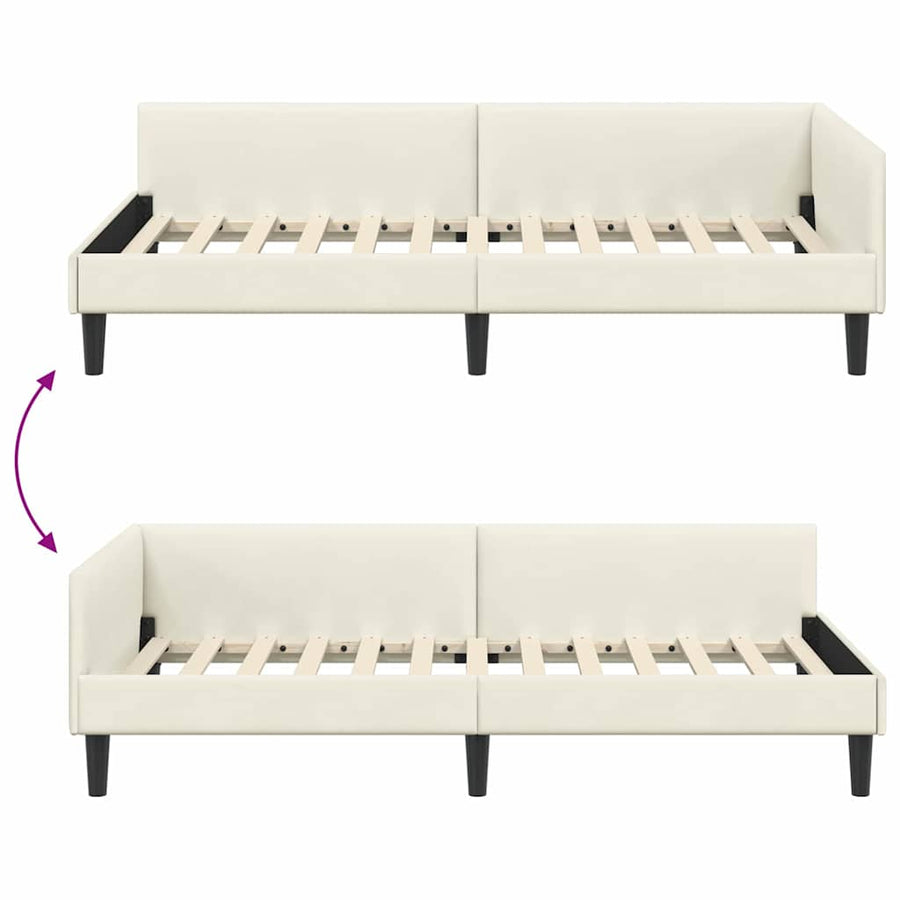 Hoekbedframe Crème 90 x 190 cm Velvet en Engineered hout