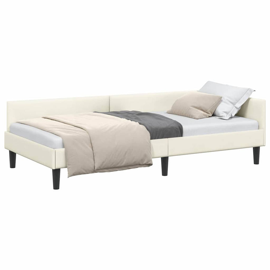 Hoekbedframe Crème 90 x 190 cm Velvet en Engineered hout