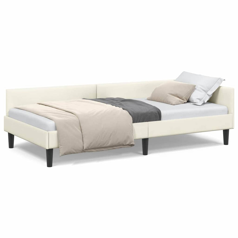 Hoekbedframe Crème 90 x 190 cm Velvet en Engineered hout