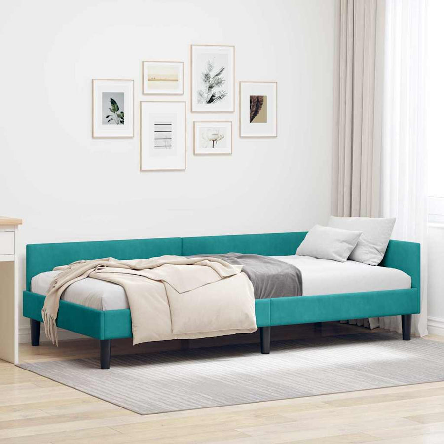 Hoekbedframe Turquoise 90 x 190 cm Velvet en Engineered hout