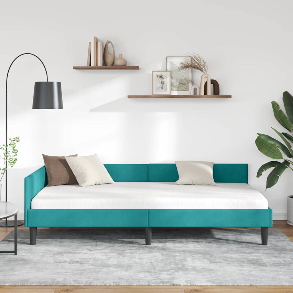 Hoekbedframe Turquoise 90 x 190 cm Velvet en Engineered hout