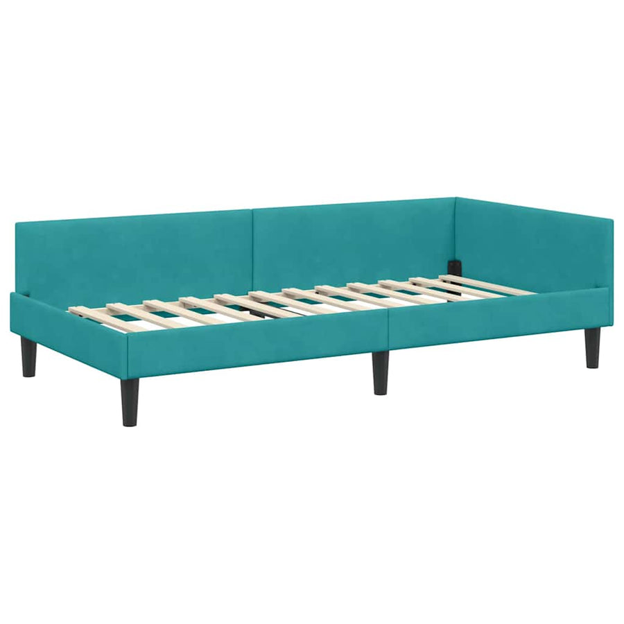 Hoekbedframe Turquoise 90 x 190 cm Velvet en Engineered hout
