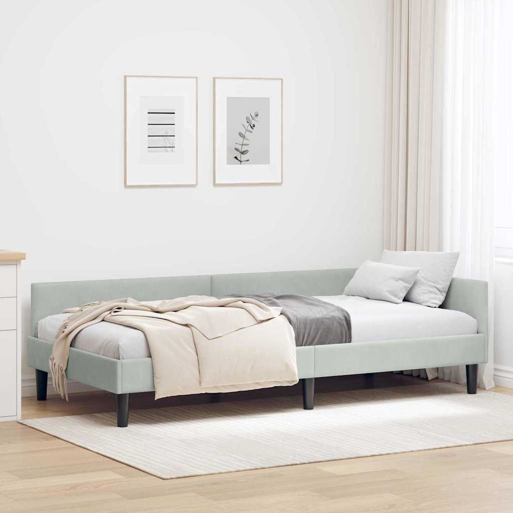 Hoekbedframe Lichtgrijs 90 x 200 cm Velvet en Engineered hout