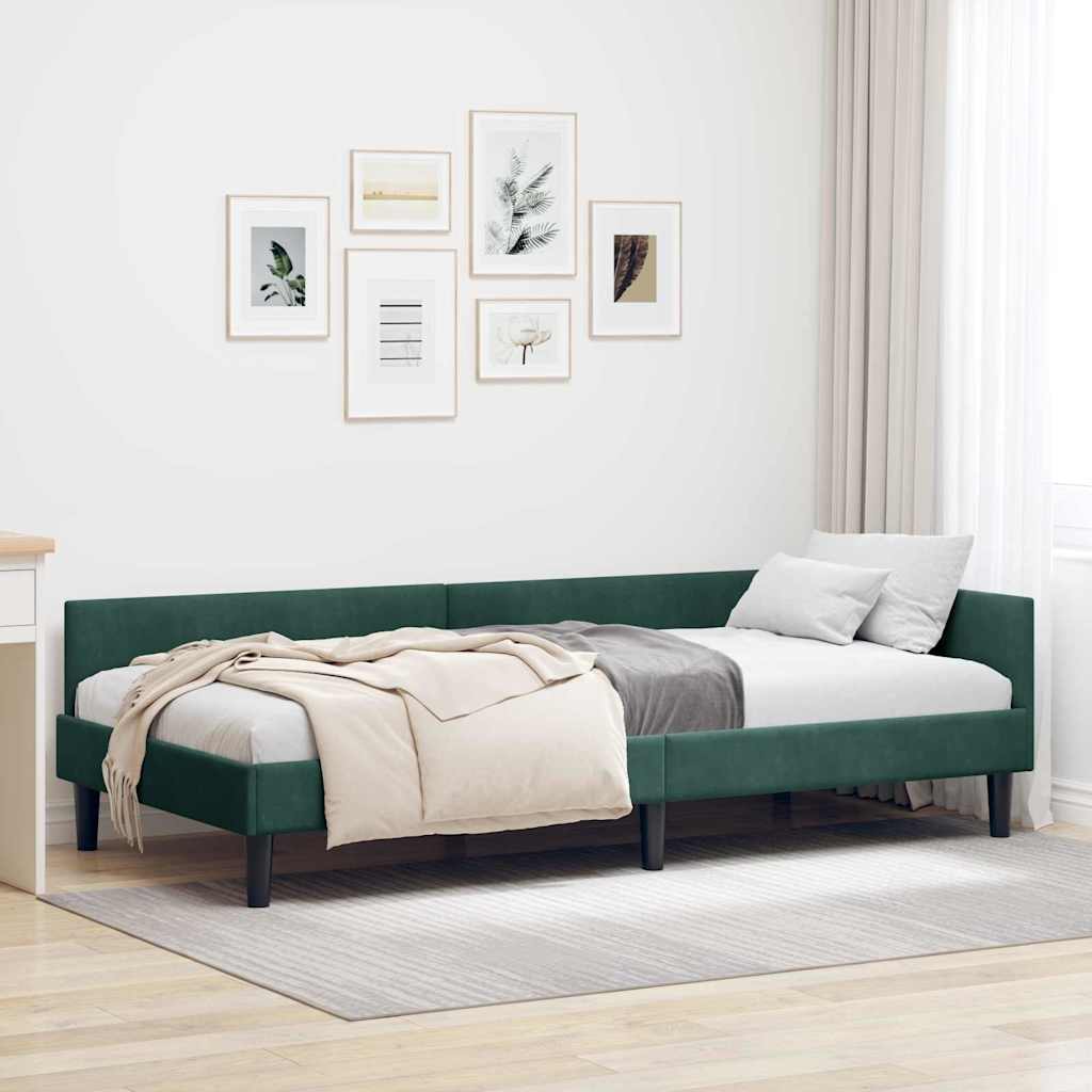 Hoekbedframe Donkergroen 90 x 200 cm Velvet en Engineered hout
