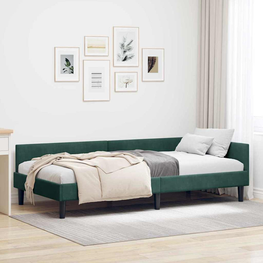 Hoekbedframe Donkergroen 90 x 200 cm Velvet en Engineered hout