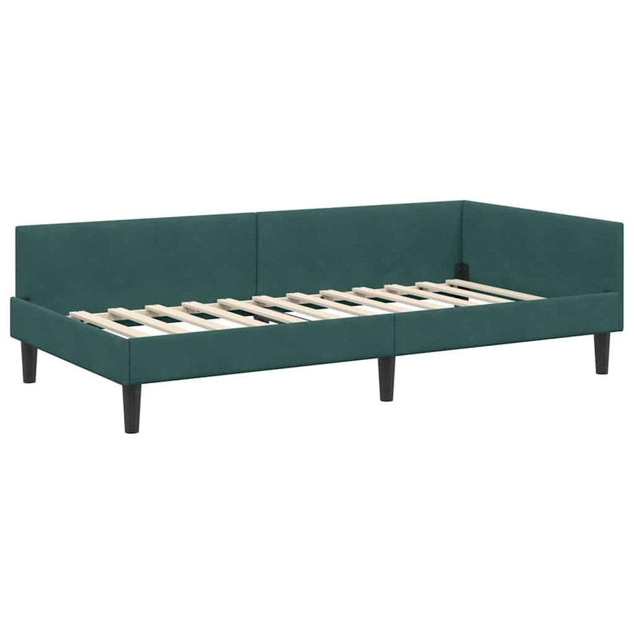 Hoekbedframe Donkergroen 90 x 200 cm Velvet en Engineered hout