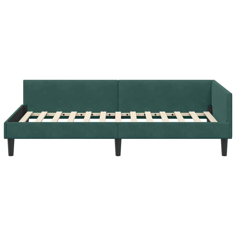 Hoekbedframe Donkergroen 90 x 200 cm Velvet en Engineered hout