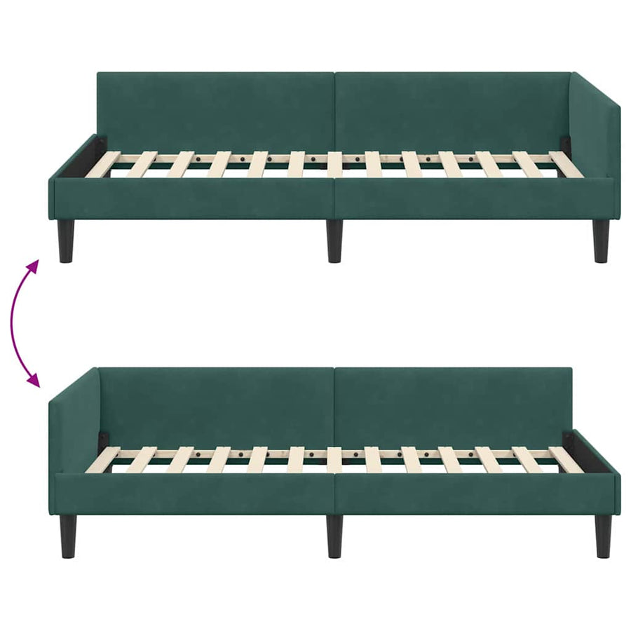 Hoekbedframe Donkergroen 90 x 200 cm Velvet en Engineered hout