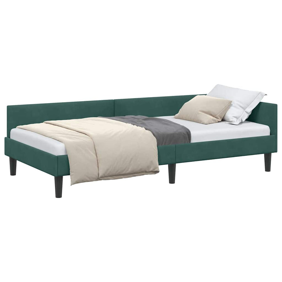Hoekbedframe Donkergroen 90 x 200 cm Velvet en Engineered hout