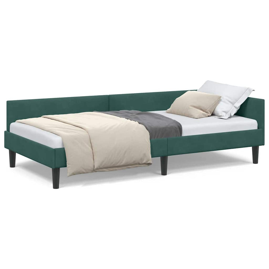 Hoekbedframe Donkergroen 90 x 200 cm Velvet en Engineered hout