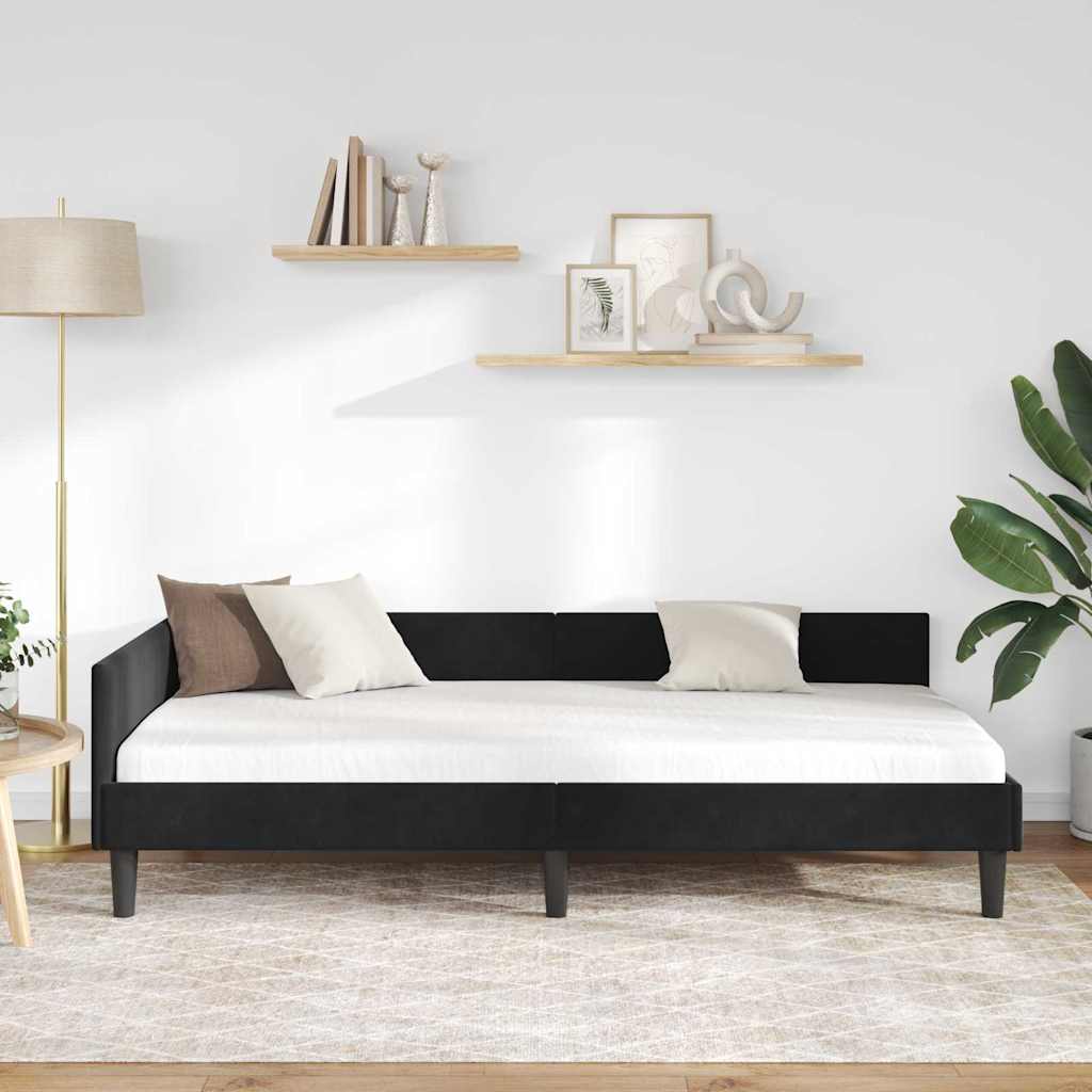 Hoekbedframe Zwart 90 x 200 cm Velvet en Engineered hout